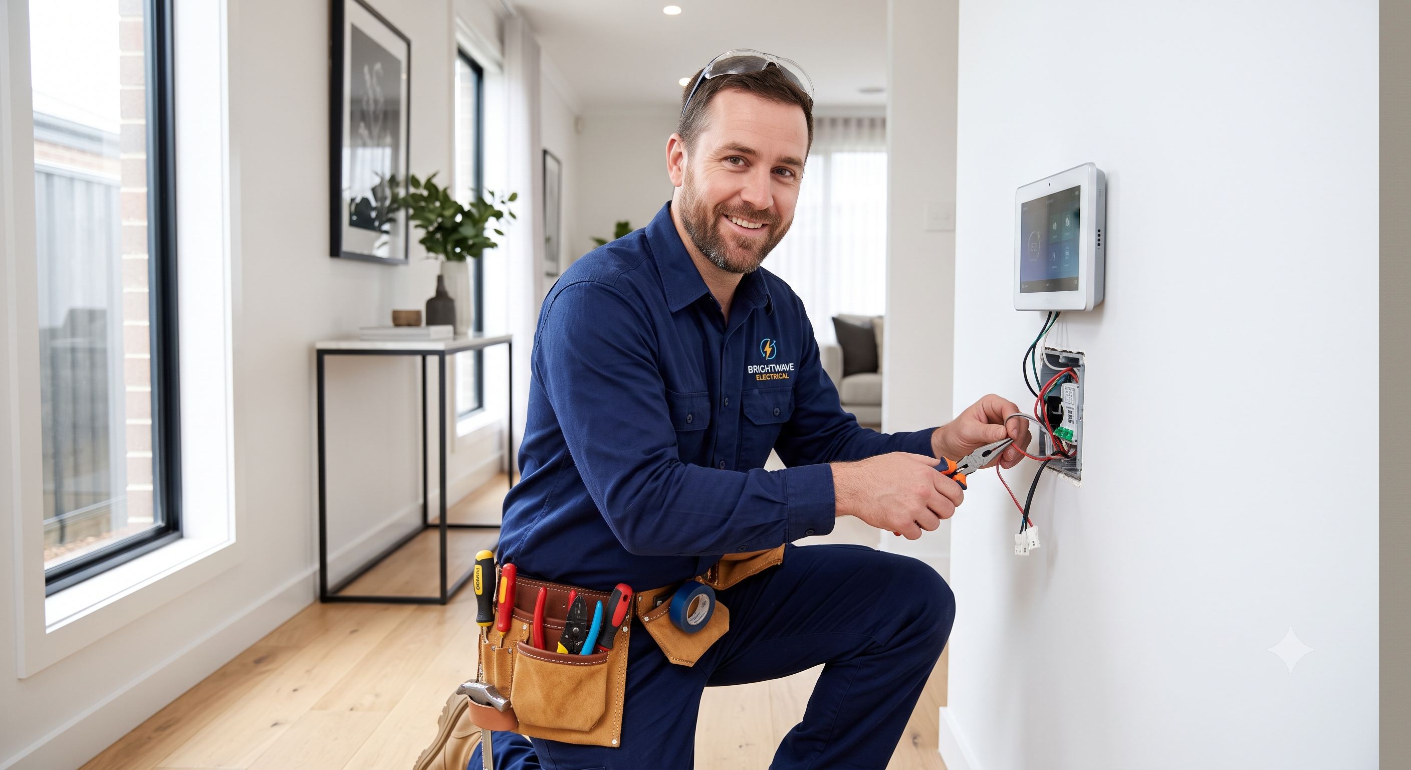 Electrician and contractor working on a smart home install
